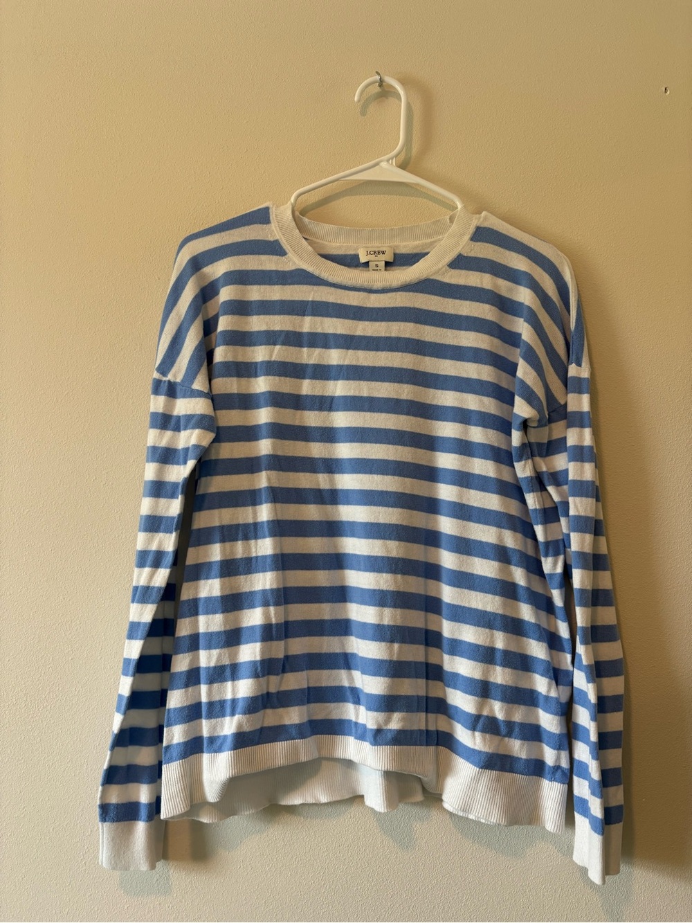 J. Crew White and Light Blue Striped Long-Sleeve Sweater